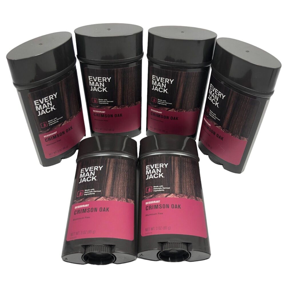 Lot 6 Every Man Jack Natural Aluminum Free Deodorant Men Stick Crimson Oak 3 oz